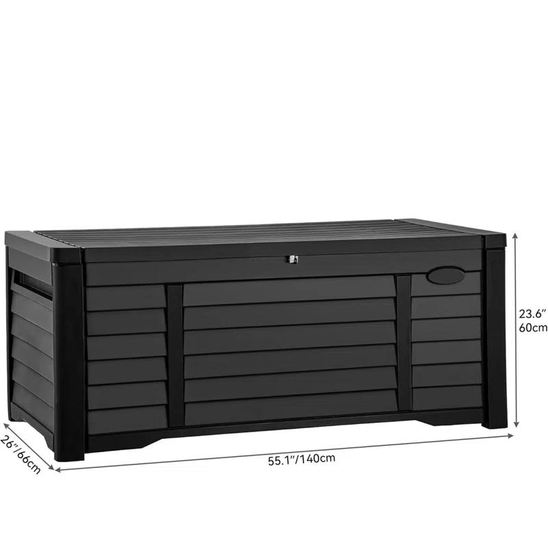 GEMBIK 120 Gallon Large Deck Box Waterproof Outdoor Storage Box, Resin Louvered Patio Storage , Black