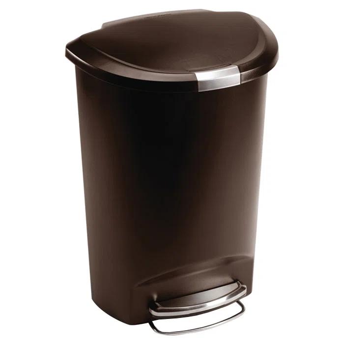 Simplehuman 50 Liter / 13 Gallon Semi-Round Kitchen Step Trash Can with Secure Slide Lock, Plastic