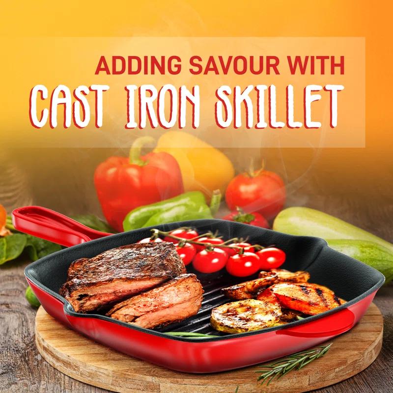 NutriChef 11.46'' Non-Stick Enameled Cast Iron Grill Pan / Griddle Set