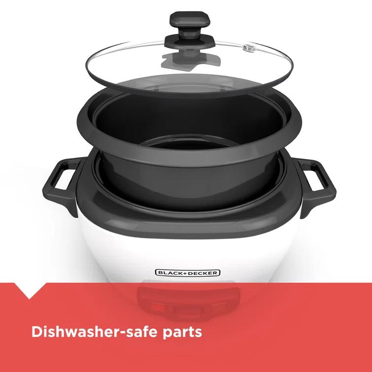 BLACK+DECKER BLACK+DECKER, Rice Cooker, Uncooked Rice, Steaming Basket, Removable Non-Stick Bowl, One Touch