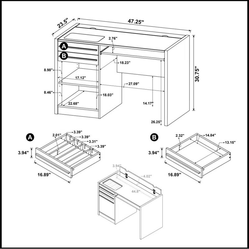 Hokku Designs Connect-it Office Desk with Charging Station in Cappuccino Lift-top storage contains power outlet