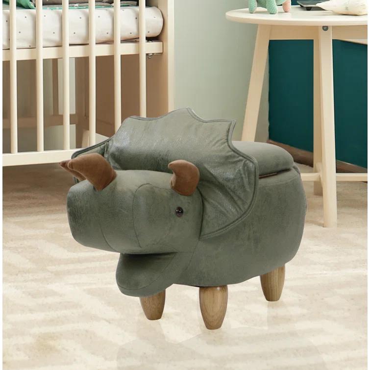 Critter Sitters Critter Sitters 15-In. Seat Height Green Triceratops Dinosaur Animal Shape Storage Ottoman Stool