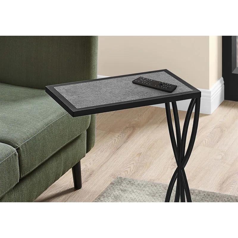 Latitude Run® Accent Table, C-shaped, End, Side, Snack, Living Room, Bedroom, Metal, Laminate, Grey, Black