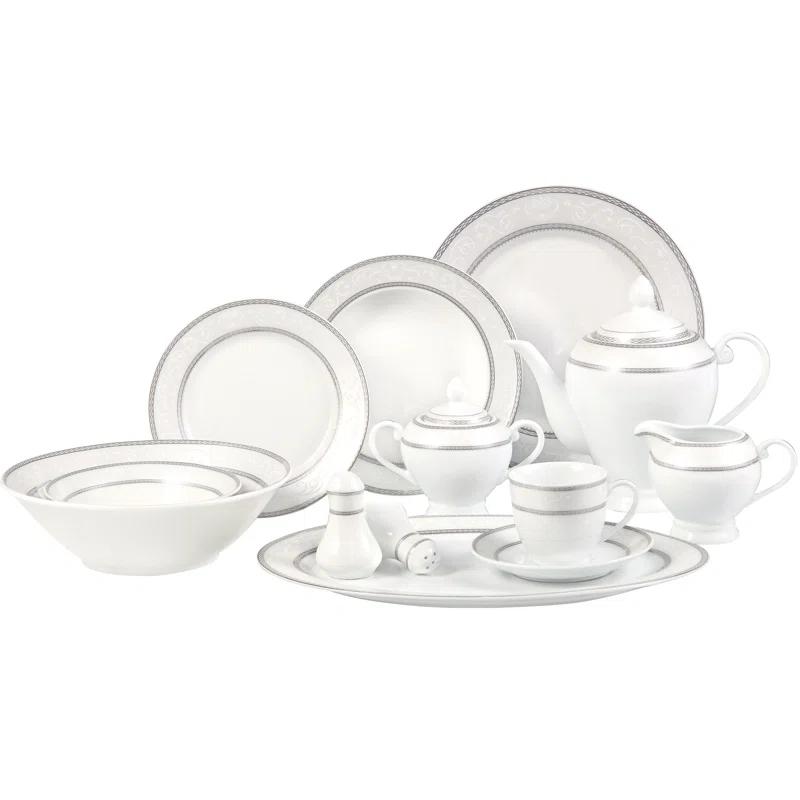 Lorren Home Trends 57 Piece Porcelain China Dinnerware Set - Service for 8