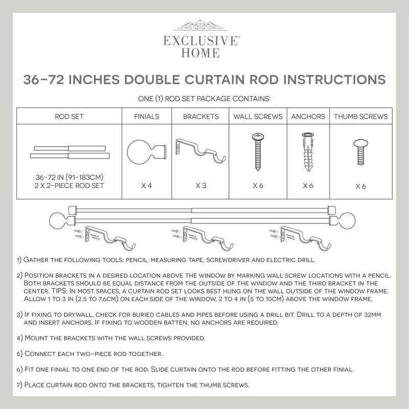 Ogee Double Window Curtain Rod and Finial Set