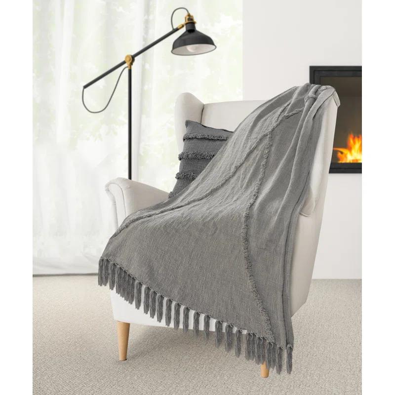 Evette Rios Sierra Handmade Woven Solid Color Fringed 100% Cotton Throw Blanket