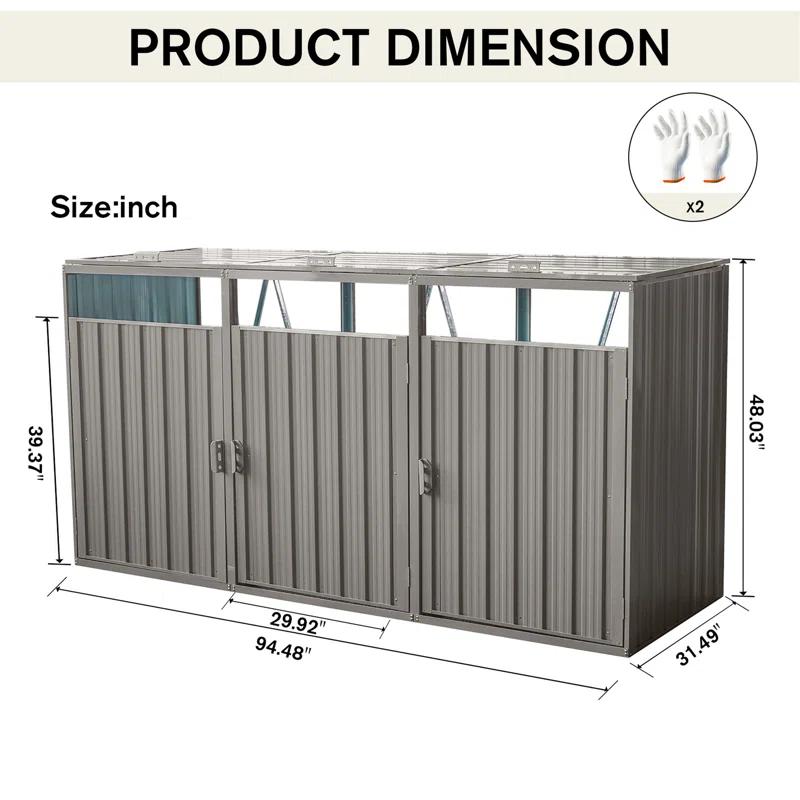 Alxfarton Garbage Bin Shed Stores 3 Trash Cans Metal Outdoor Bin Shed For Garbage Storage