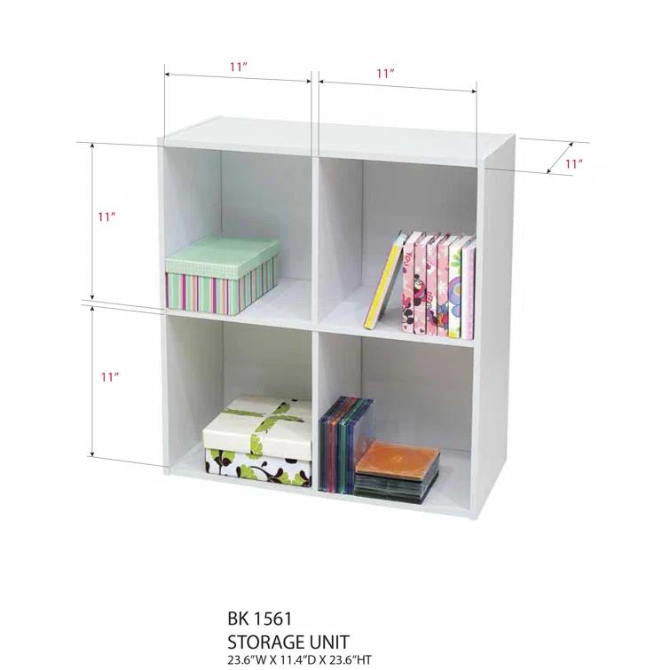 InRoom Designs Modern 4 Cube Vertical Organizer Storage Bookcase with Open Shelves – Compact Display Shelf for Home Office, Kids' Room, or Living Room