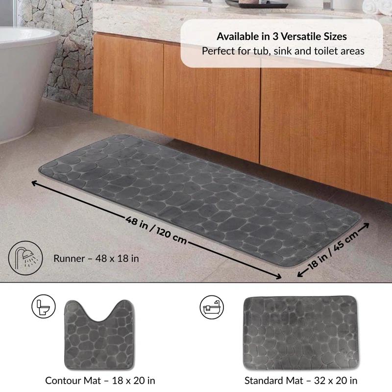 Evideco Pebble Runner Mat - Memory Foam - 48"L x 18"W for Kitchen, Bathroom and more