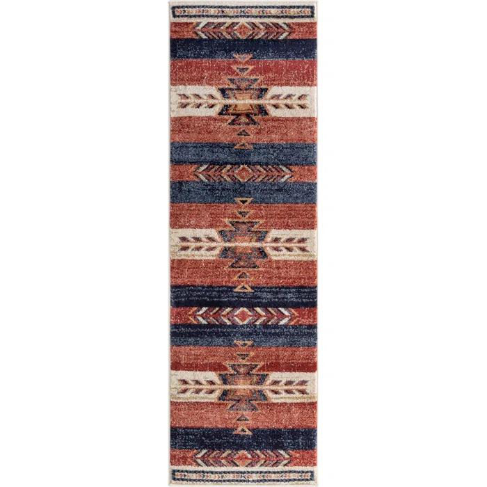 Union Rustic Crimson Southwestern Medallion Tribal Pattern Area Rug