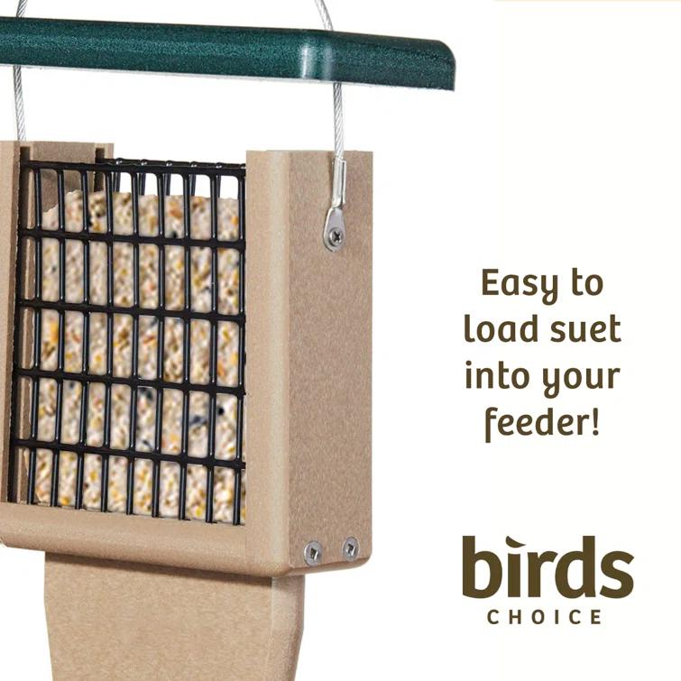 Birds Choice Birds Choice 12" Recycled Single Cake Tail Prop Suet Feeder, Taupe/Green