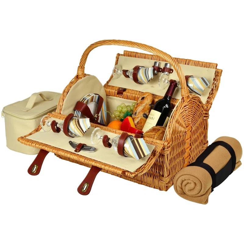 Picnic at Ascot Yorkshire Wicker Picnic Basket , Service for 4