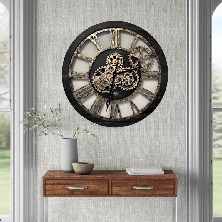 The Gears Clock Wall Clock 24" Round Oversized for Living Room decor with Real Moving Gears America Collection