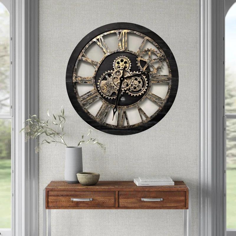 The Gears Clock Wall Clock 24" Round Oversized for Living Room decor with Real Moving Gears America Collection