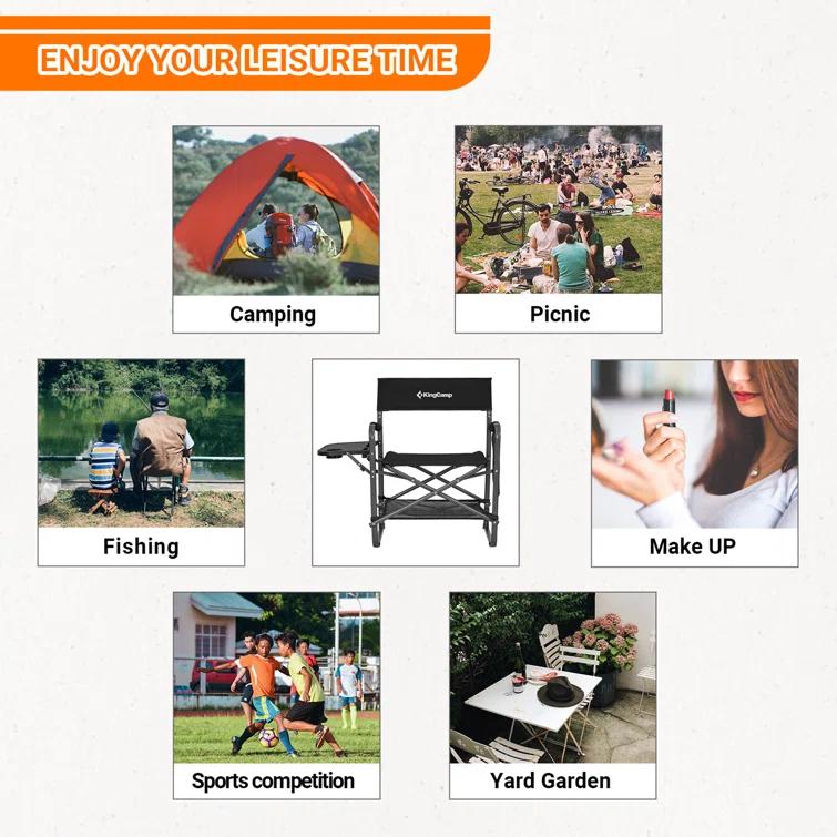 KingCamp KingCamp Outdoor Folding Director Chair w/ Side Table Bottom Mesh Storage, Black