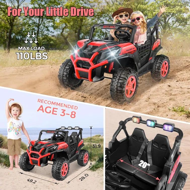 Ancheer 24v 2 Seater Ride on Car with Remote Control, 4WD/2WD Kids Power Electric Wheel UTV, 20" Spacious Seat, 4 Shock Absorbers, Music, Bluetooth, 24 Volt Ride On Toys for Boys/Girls