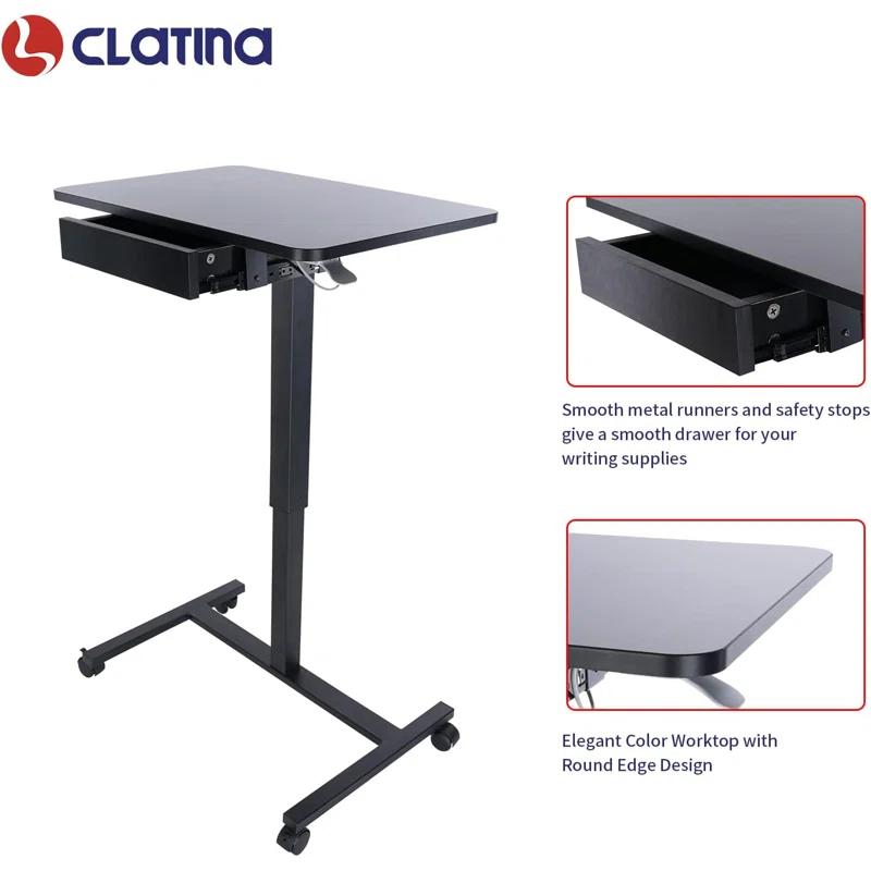 Clatina CLATINA Mobile Laptop Desk Pneumatic Sit to Stand Table Height Adjustable Rolling Cart