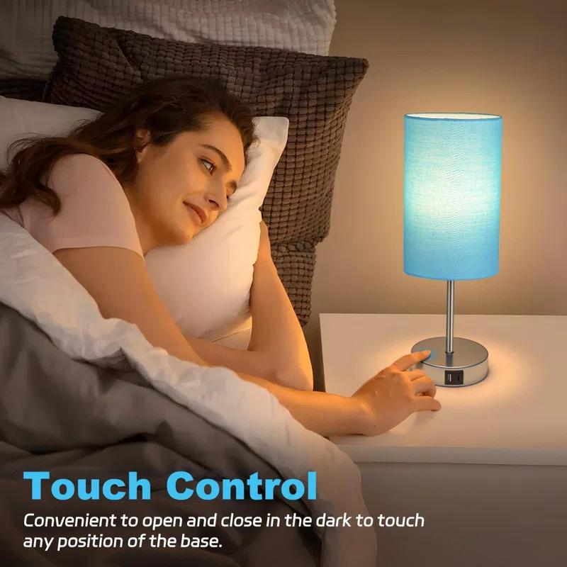Ebern Designs Table Lamp For Bedroom, 3 Way Dimmable Touch Lamp With Dual Charging Station, Small Bedside Lamps For Night Stands, Living Room, Office(LED Bulb Included)