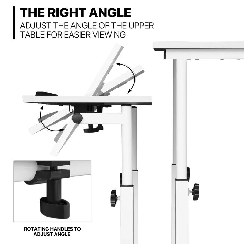 MoNiBloom Mobile Computer Desk, Adjustable Height Laptop Standing Desk with Tilting Tabletop and Monitor Shelf
