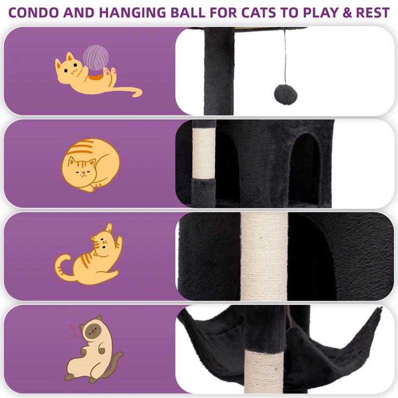 Archie & Oscar™ 75" Tall Cat Tower Condo, Multi-Level Cat Tower With Balls, Plush Perch, Hammock, And Sisal Posts For Large Indoor Cats
