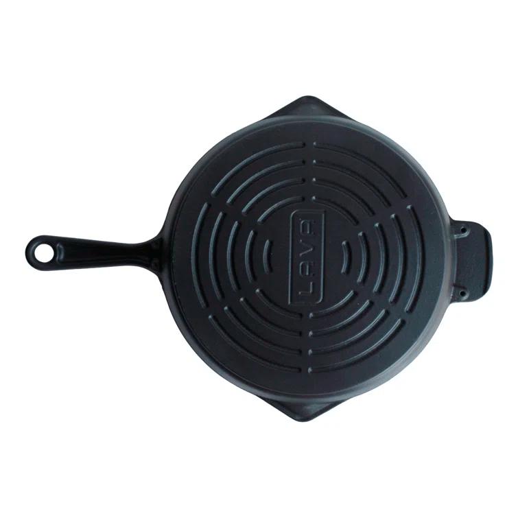 LAVA CAST IRON Lava Enameled Cast Iron Grill Pan 11 inch-Radial Pattern Pan with Pour Spouts Round Black