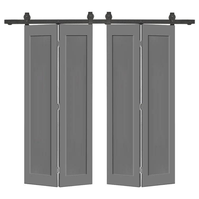 Calhome 1 Panel Shaker Composite Double Bi-Fold Door with Barn Door Hardware Kit