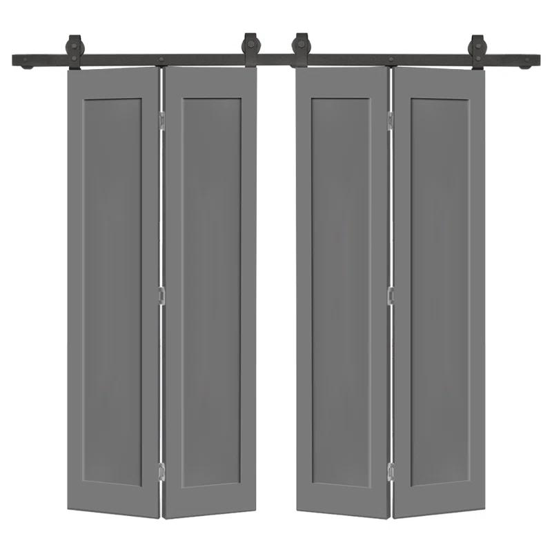 Calhome 1 Panel Shaker Composite Double Bi-Fold Door with Barn Door Hardware Kit