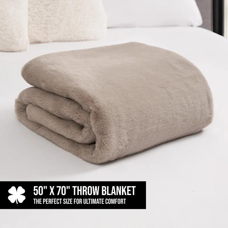 Lucky Brand Reversible Solid Rabbit Mink Faux Fur Luxurious & Soft Thow Blankets - 50" x 70"