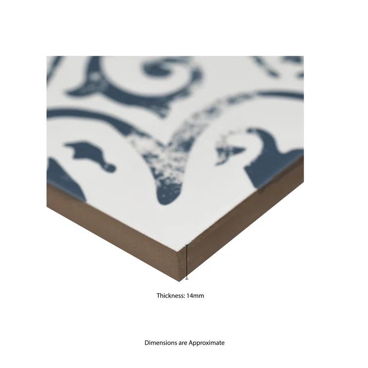 Ackland Amara 8" x 8" Encaustic Look Matte Porcelain Floor & Wall Tile