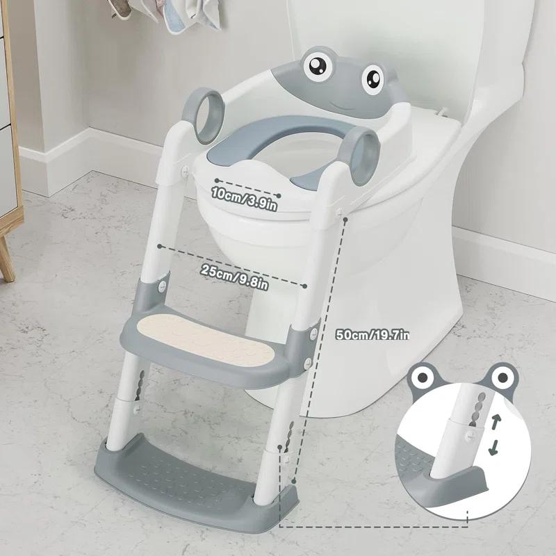 Wrought Studio™ Potty Training Seat, with Step Stool Ladder for Toddlers, Anti-Slip Safe Pads Adjustable Height Legs