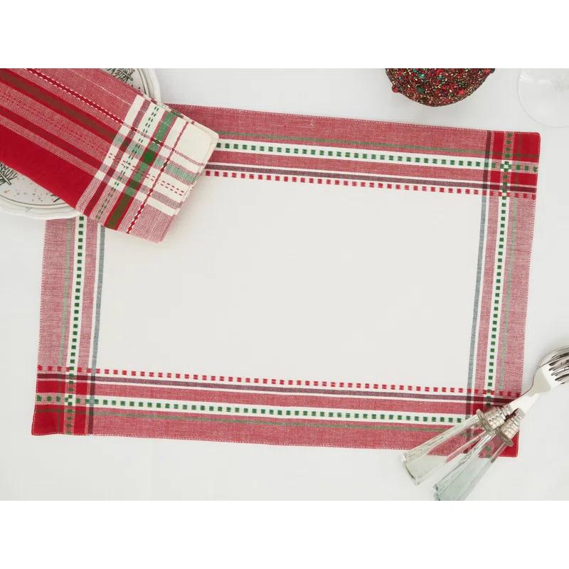 Joyful Holiday Stripe Placemat and Napkin Set (4 Placemats + 4 Napkins)
