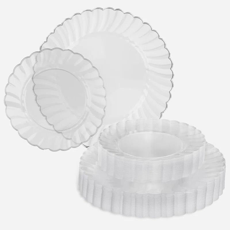 Perfect Settings Tableware 50 Pcs Clear Plastic Disposable Party Dinnerware Combo Set Dinner and Salad Size Plates (Set of 25)