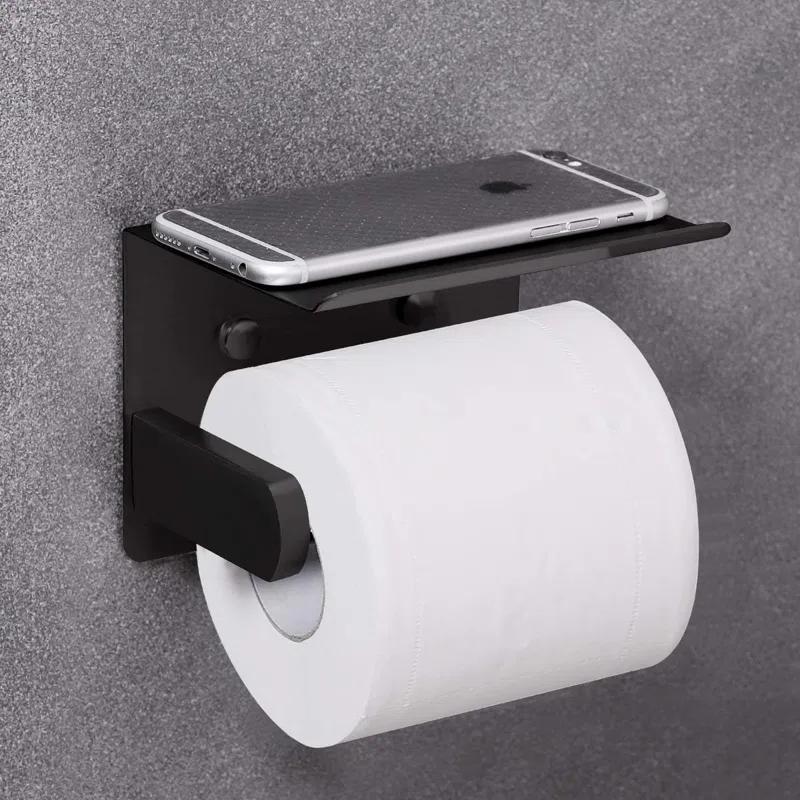 Stainless Steel Wall Mounted Toilet Paper Holder With Shelf - Durable & Convenient
