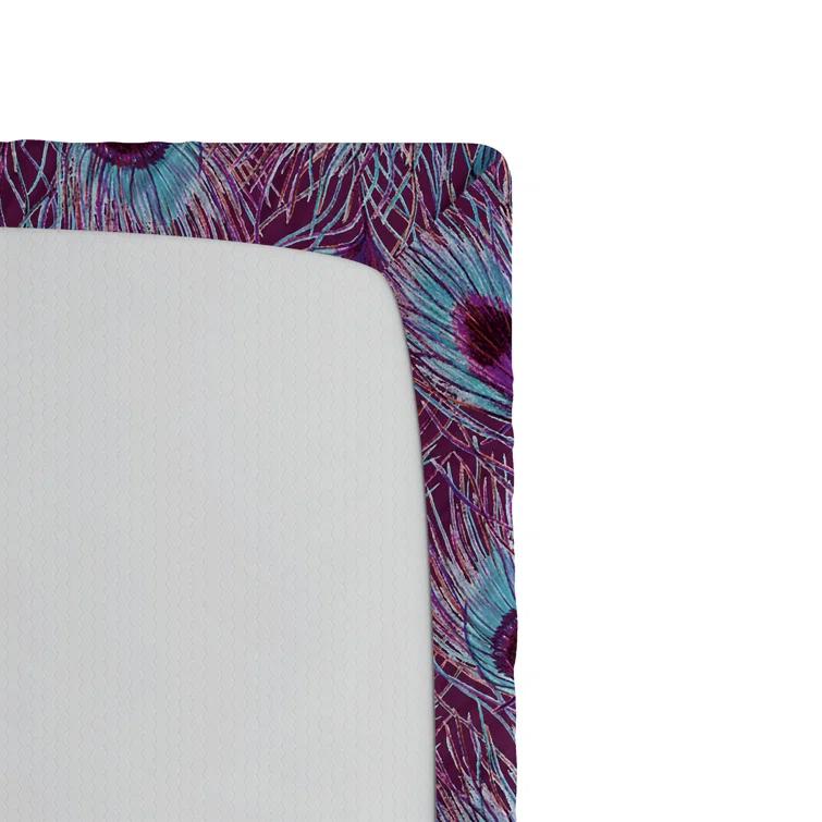 Ambesonne Ambesonne Peacock Feathers Fitted Sheet Tropical Fuzz Art Pale Azure Blue Indigo