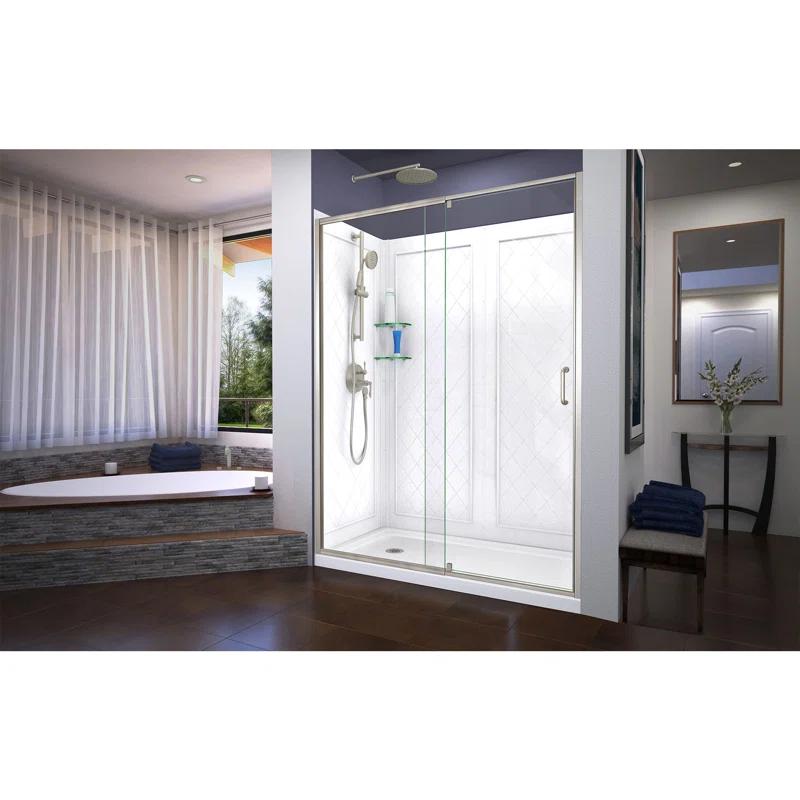 DreamLine DL-6227L-04 DreamLine Flex 30 in. D x 60 in. W x 76 3/4 in. H Semi-Frameless Shower Door, Backwalls