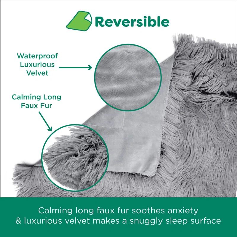 QUALITY FLOORING INC. Waterproof Throw Blanket For Dogs & Indoor Cats, Washable - Shaggy Plush Calming Long Faux Fur & Velvet Dog Blanket