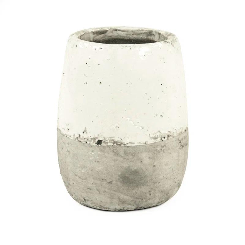 Distressed White Ceramic Table Vase with Rustic Finish