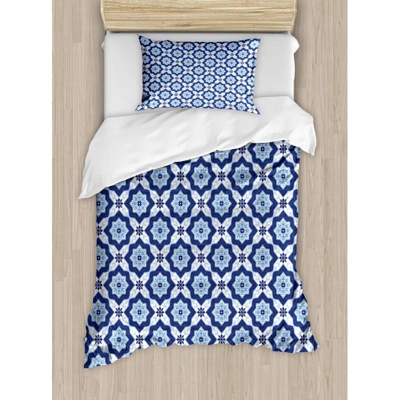 Ambesonne Indigo Modern & Contemporary Floral Duvet Cover Set