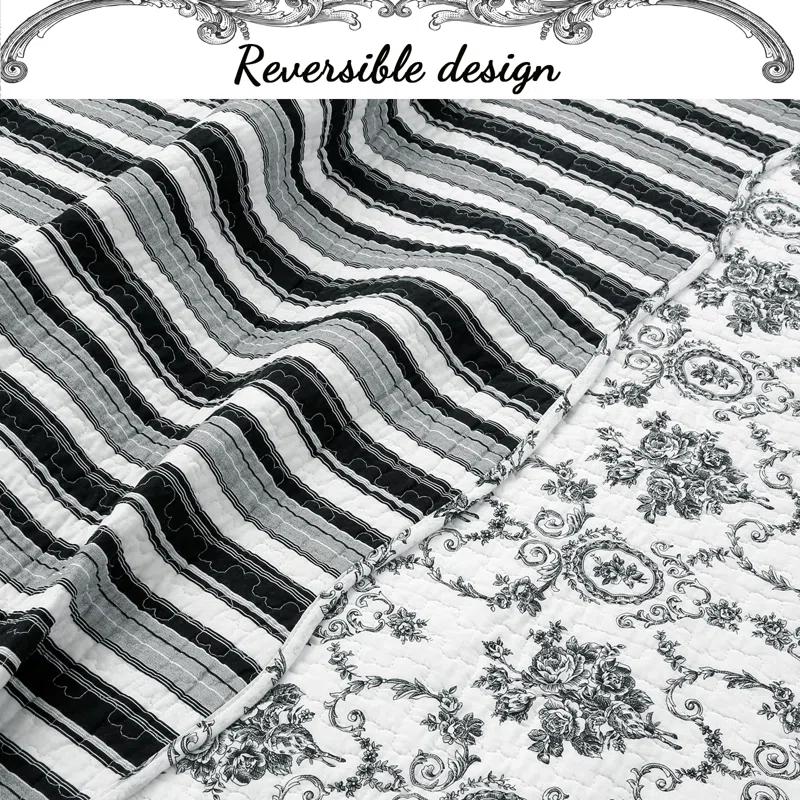 French Medallion Reversible Farmhouse / Country 3 Piece Quilt Set