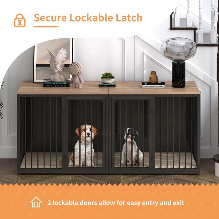 Tucker Murphy Pet™ Large Dog Crate Furniture for 2 Dogs, 71.6'' Steel Frame Dog Crate with Double Doors, Heavy Sturdy Dog Kennel