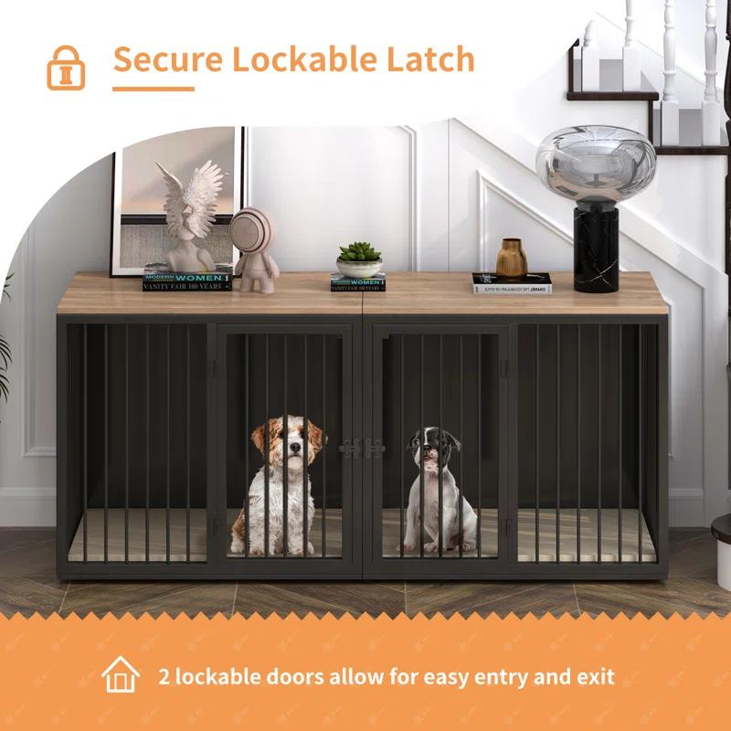 Tucker Murphy Pet™ Large Dog Crate Furniture for 2 Dogs, 71.6'' Steel Frame Dog Crate with Double Doors, Heavy Sturdy Dog Kennel