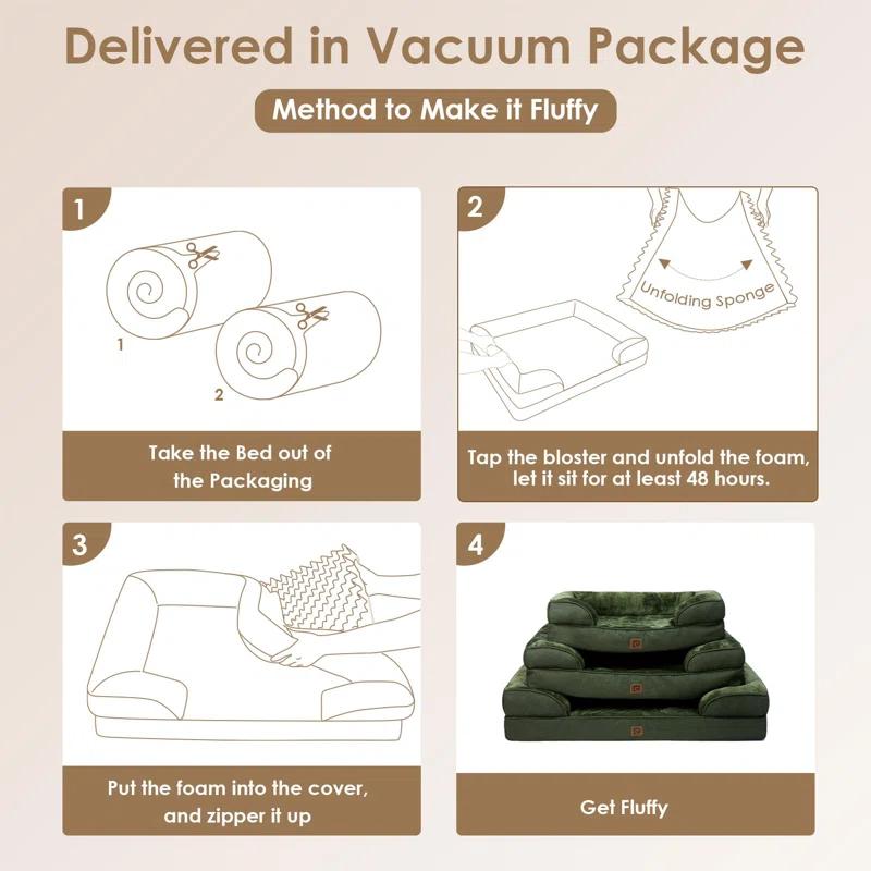 Orthopedic Dog Beds For Extra Large Dogs, Waterproof Memory Foam XL Dog Bed With Sides, Non-Slip Bottom And Egg-Crate Foam Big Dog Couch Bed With Washable Removable Cover, Dark Green