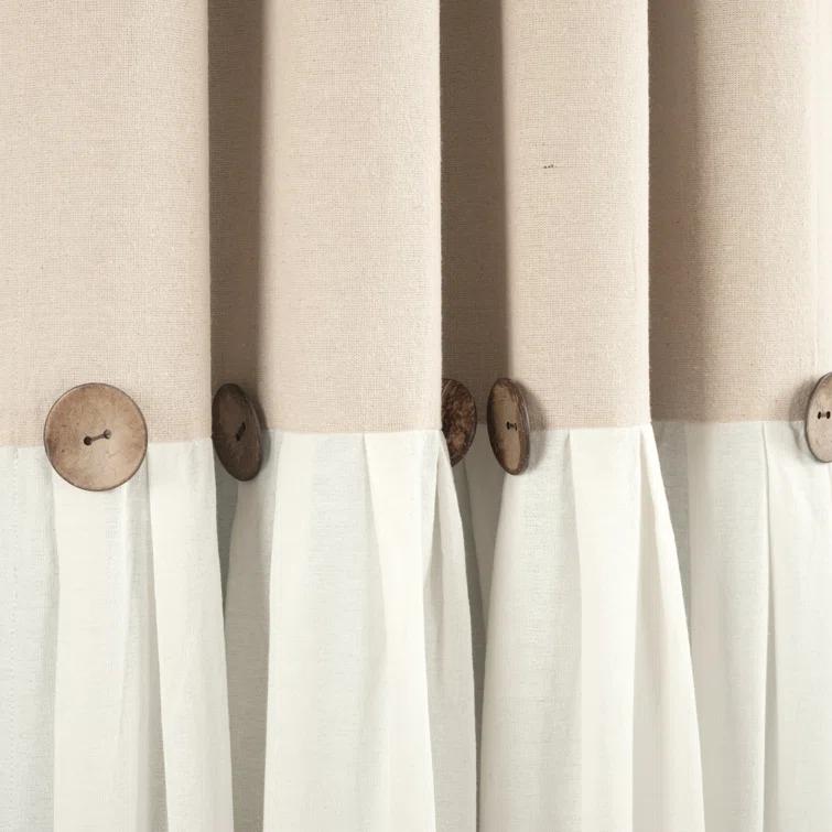 Lush Decor Linen Button Cotton Blend Blackout Curtain Single Panel