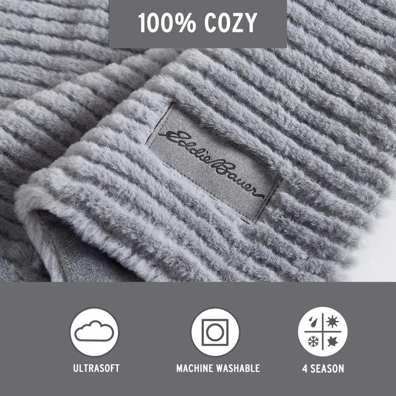 Eddie Bauer Eddie Bauer Ribbed Textured Stripe Solid Plush Throw Blanket