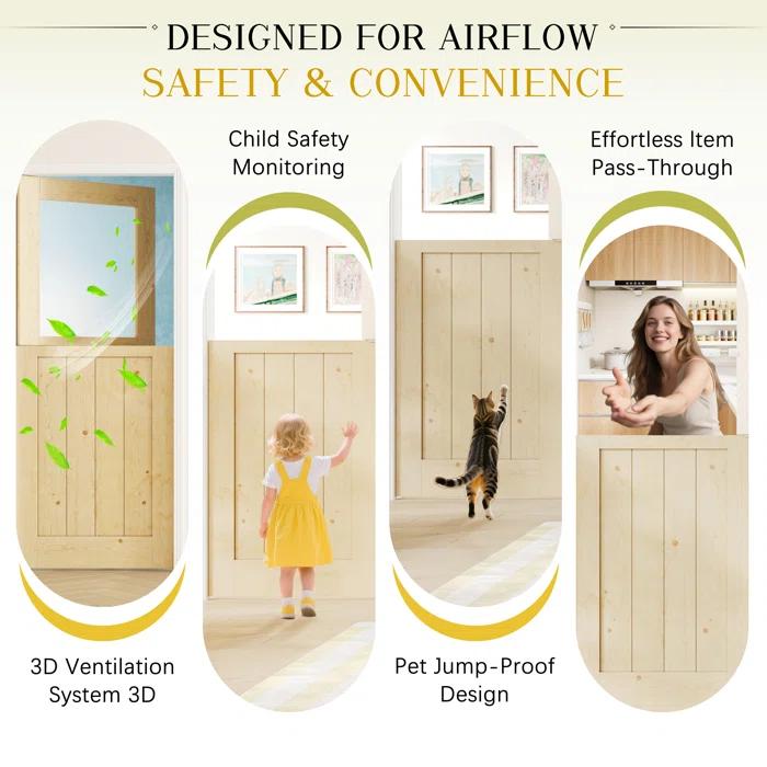 CHIC MODE Interior Dutch Door - Half Frosted Glass Split Single Door Slab, Modern Style Farmhouse Closet Door, Natural Pine Wood(Not Include Door Hinges)