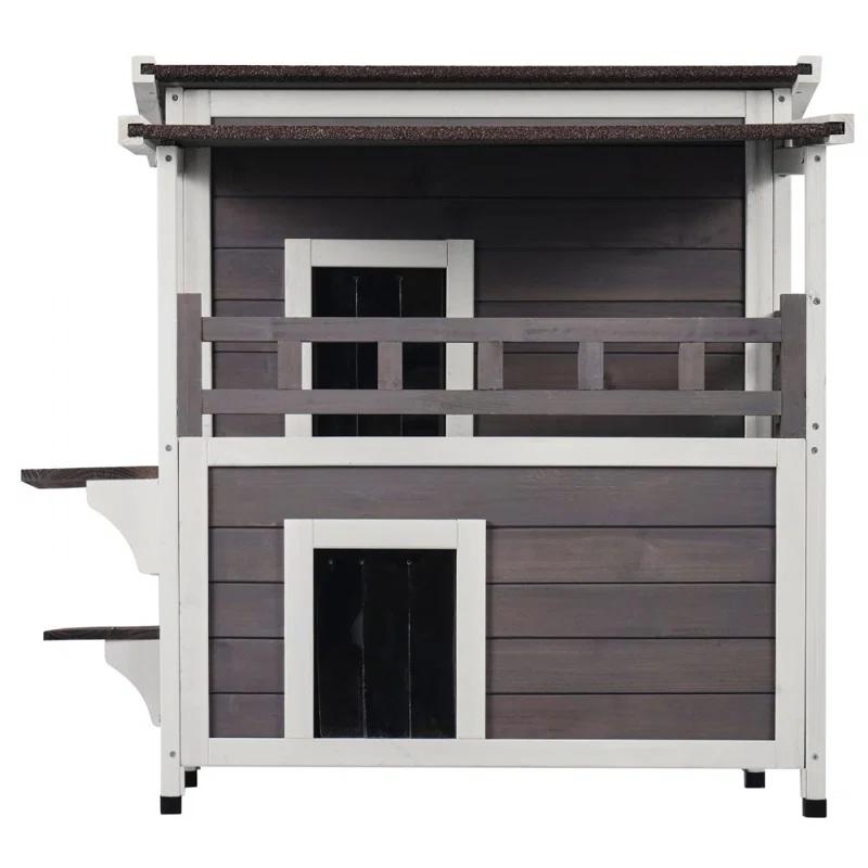 Archie & Oscar™ Outdoor Cat House 2-story Wooden Feral Cat Shelter with Balcony & Roof