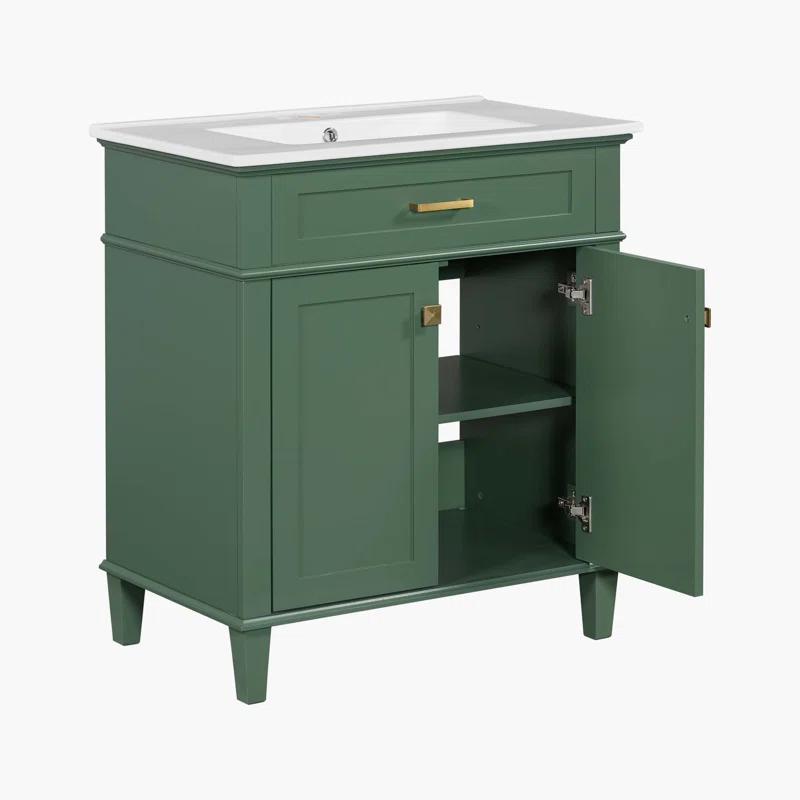 Tryimagine 30-Inch Bathroom Vanity With Ceramic Basin,  Soft Close Door And Adjustable Shelves