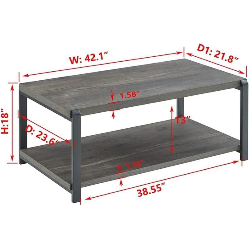 17 Stories Coffee Table With Storage Shelf, Rustic Wood And Metal Cocktail Table For Living Room, Grey