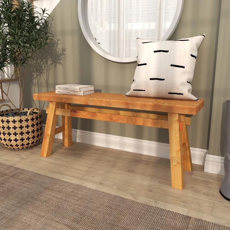 Milani Brown Wood Handmade Distressed Bench with High Trestle Legs 47" x 12" x 21"