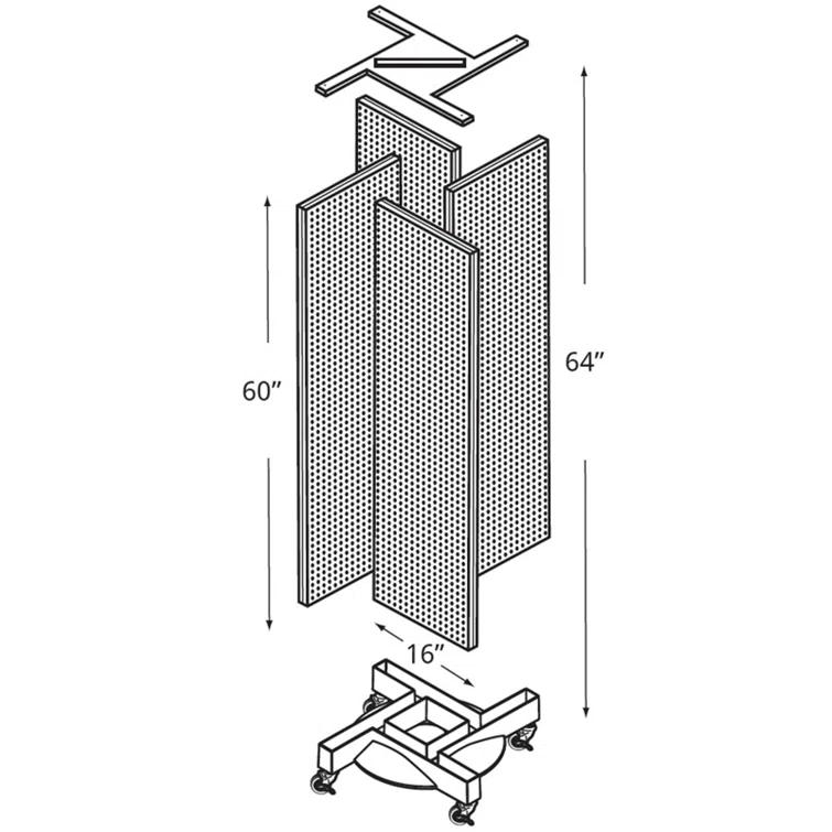 Azar Displays Four-Sided Pegboard Tower Floor Display on Wheeled Base. Panel Size: 16"W x 64.25"H
